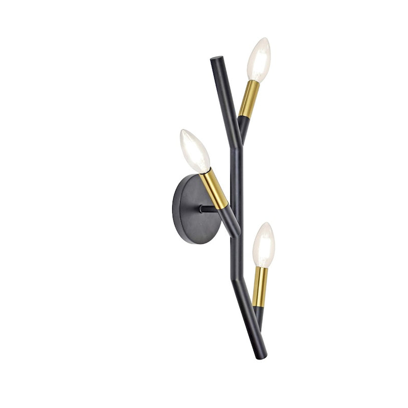 Dainolite Morgan 20in 3-Light Wall Sconce | Transitional Matte Black and Aged Brass Metal | Bedroom & Hallway Accent | Model MOR-203W-MB-AGB
