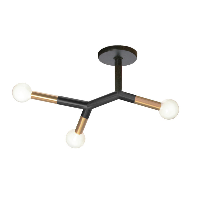 Dainolite Morgan 21.75in 3-Light Semi Flush Mount | Transitional Matte Black Metal and Aged Brass Accents | Bathroom & Entryway | Model MOR-213SF-MB-AGB
