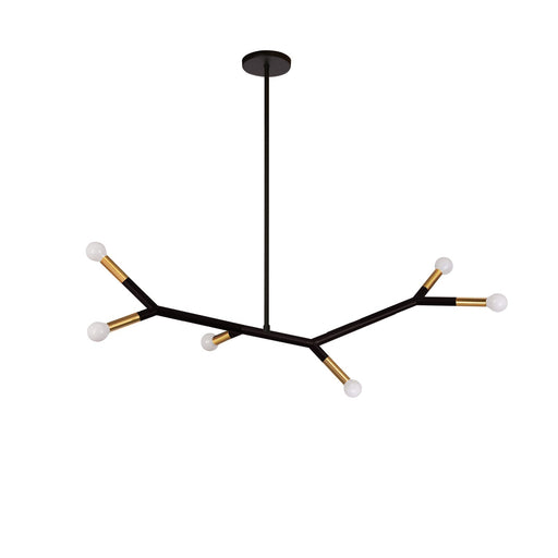 Dainolite Morgan 39in 6-Light Horizontal Pendant | Transitional Matte Black Metal and Aged Brass Accents | Kitchen Island & | Model MOR-396HP-MB-AGB