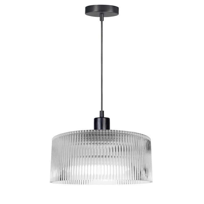 Dainolite Nadine 12in 1-Light Pendant | Transitional Matte Black and Clear Glass | Kitchen Island & Dining Room | Model NAD-123P-MB-FL
