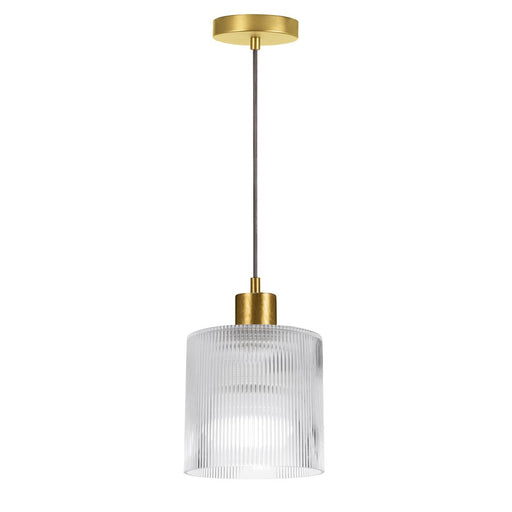 Dainolite Nadine 7in 1-Light Pendant | Transitional Aged Brass and Clear Glass Drum | Dining Room & Powder Room | Model NAD-71P-AGB-FL
