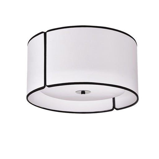 Dainolite Notched Drum 15in 3-Light Flush Mount | Modern White Fabric with Black Trim | Living Room & Bedroom | 15 x 15 x 8 in | Model NDR-153FH-BK-WH