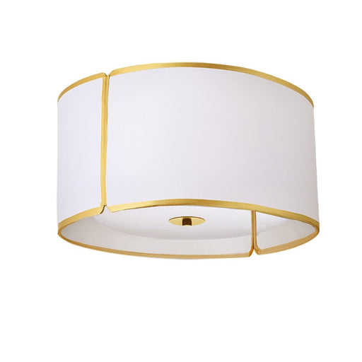 Dainolite Notched Drum 15in 3-Light Flush Mount | Modern White with Gold Trim Fabric | Kitchen & Bedroom | 15 x 15 x 8 in | Model NDR-153FH-GLD-WH
