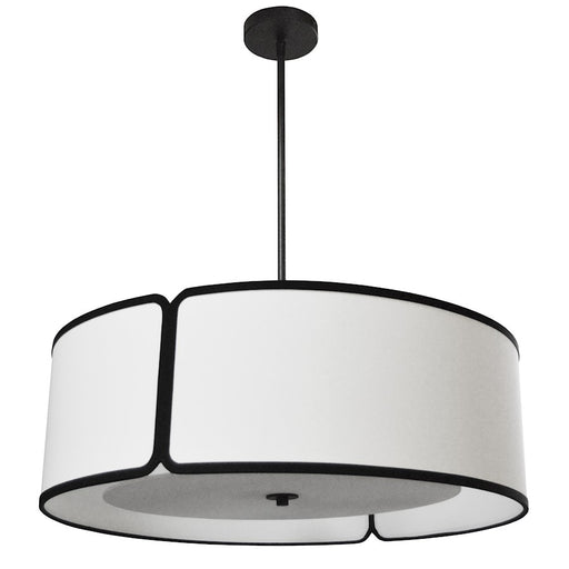 Dainolite Notched Drum 24in 3-Light Pendant | Modern Matte Black and White Fabric | Kitchen Island & Dining Room | Model NDR-243P-BK-WH
