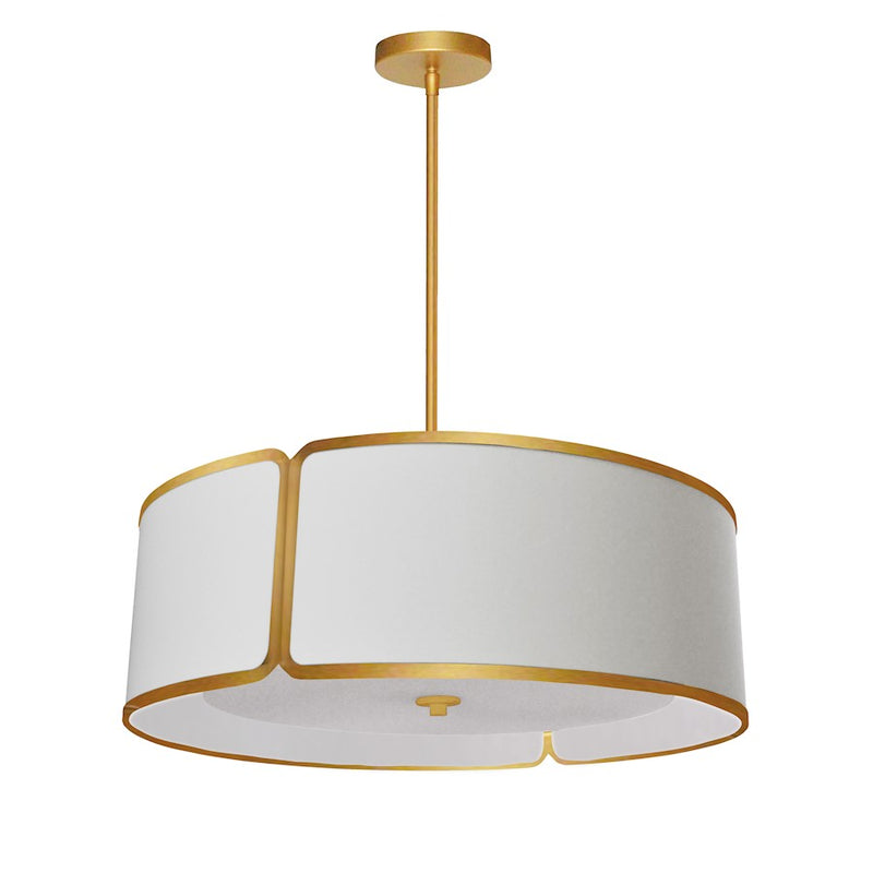 Dainolite Notched Drum 24in 4-Light Pendant | Modern Gold and Grey Fabric | Kitchen Island & Dining Room | 24 x 24 x 8 in | Model NDR-243P-GLD-WH