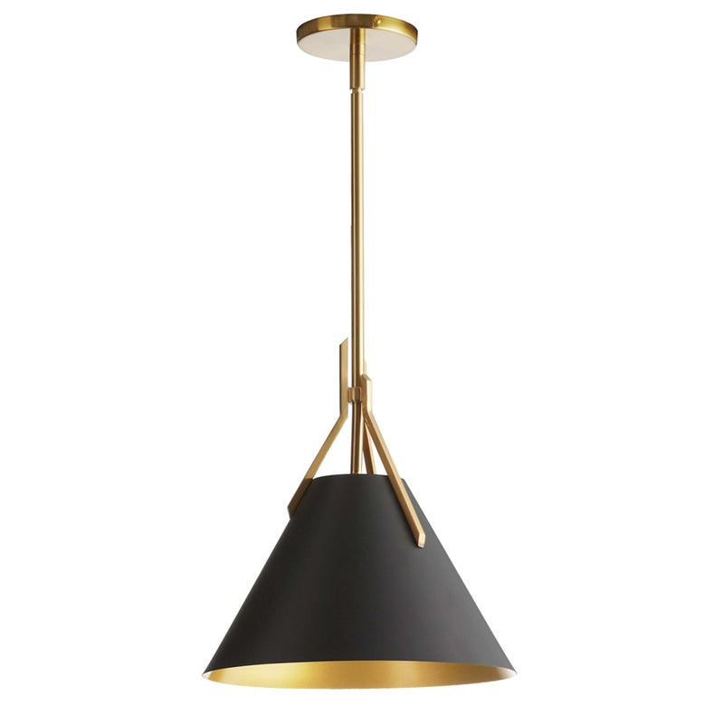 Dainolite Nicole 12in 1-Light Pendant | Contemporary Aged Brass and Black Metal, Opal Glass | Kitchen & Dinette/Bar | Model NIC-101P-AGB-BK