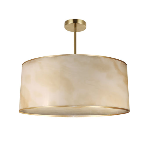 Dainolite Nena 20in 4-Light Drum Pendant | Transitional Aged Brass Metal and Faux Alabaster Styrene Shade | Bathroom & Kitchen | Model NNA-204P-AGB-ALB