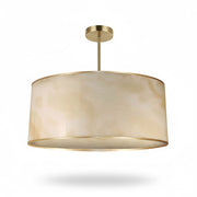 Dainolite Nena 20in 4-Light Drum Pendant | Transitional Aged Brass Metal and Faux Alabaster Styrene Shade | Bathroom & Kitchen | Model NNA-204P-AGB-ALB