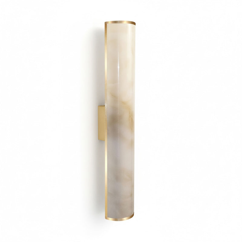 Dainolite Nena 26in 1-Light LED Wall Sconce | Transitional Aged Brass Metal and Faux Alabaster Styrene Shade | Hallway & | Model NNA-2619LEDW-AGB-ALB
