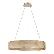 Dainolite Nena 26in 1-Light LED Drum Pendant | Transitional Aged Brass Metal and Faux Alabaster Styrene | Kitchen Island & | Model NNA-2634LEDP-AGB-ALB