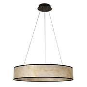 Dainolite Nena 26in 1-Light LED Drum Pendant | Transitional Matte Black Metal and Faux Alabaster Styrene | Kitchen Island & | Model NNA-2634LEDP-MB-ALB