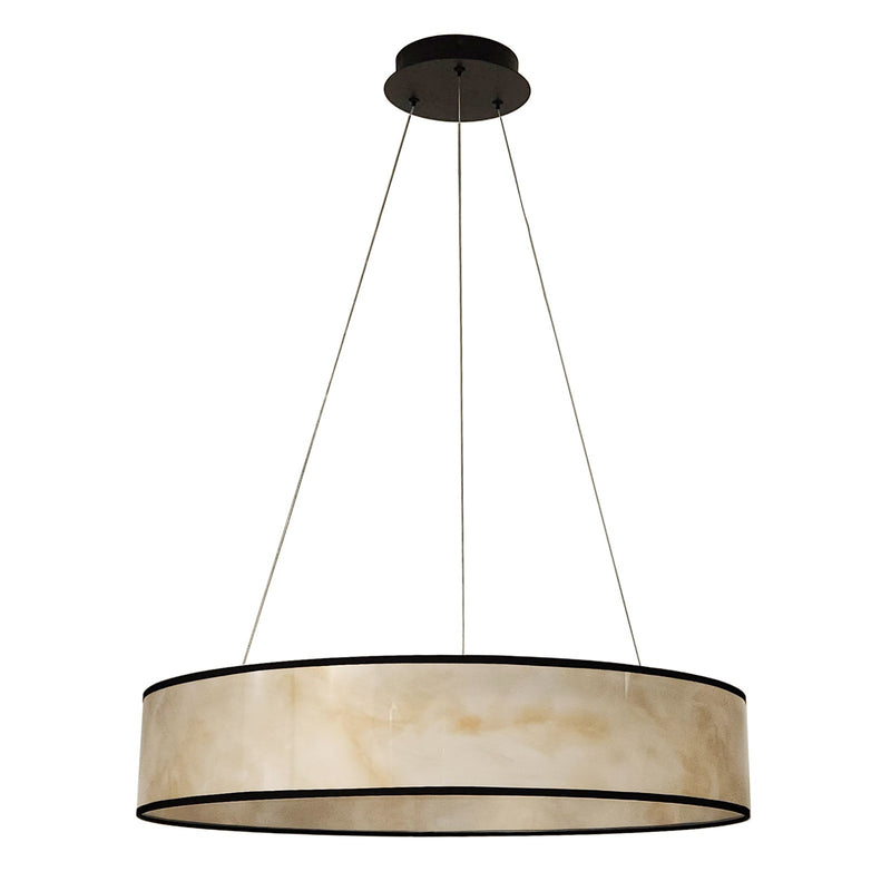 Dainolite Nena 26in 1-Light LED Drum Pendant | Transitional Matte Black Metal and Faux Alabaster Styrene | Kitchen Island & | Model NNA-2634LEDP-MB-ALB