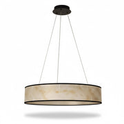 Dainolite Nena 26in 1-Light LED Drum Pendant | Transitional Matte Black Metal and Faux Alabaster Styrene | Kitchen Island & | Model NNA-2634LEDP-MB-ALB