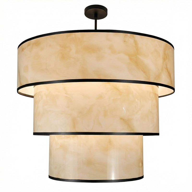 Dainolite Nena 30in 9-Light Tiered Pendant | Transitional Matte Black Metal and Faux Alabaster Styrene | Kitchen Island & Dining | Model NNA-309P-MB-ALB