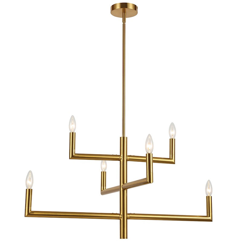 Dainolite Nora 32in 6-Light Chandelier | Contemporary Aged Brass Metal | Kitchen Island & Dining Room | 32 x 32 x 16 in | Model NOR-326C-AGB