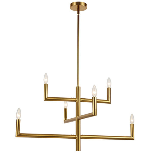 Dainolite Nora 32in 6-Light Chandelier | Contemporary Aged Brass Metal | Kitchen Island & Dining Room | 32 x 32 x 16 in | Model NOR-326C-AGB