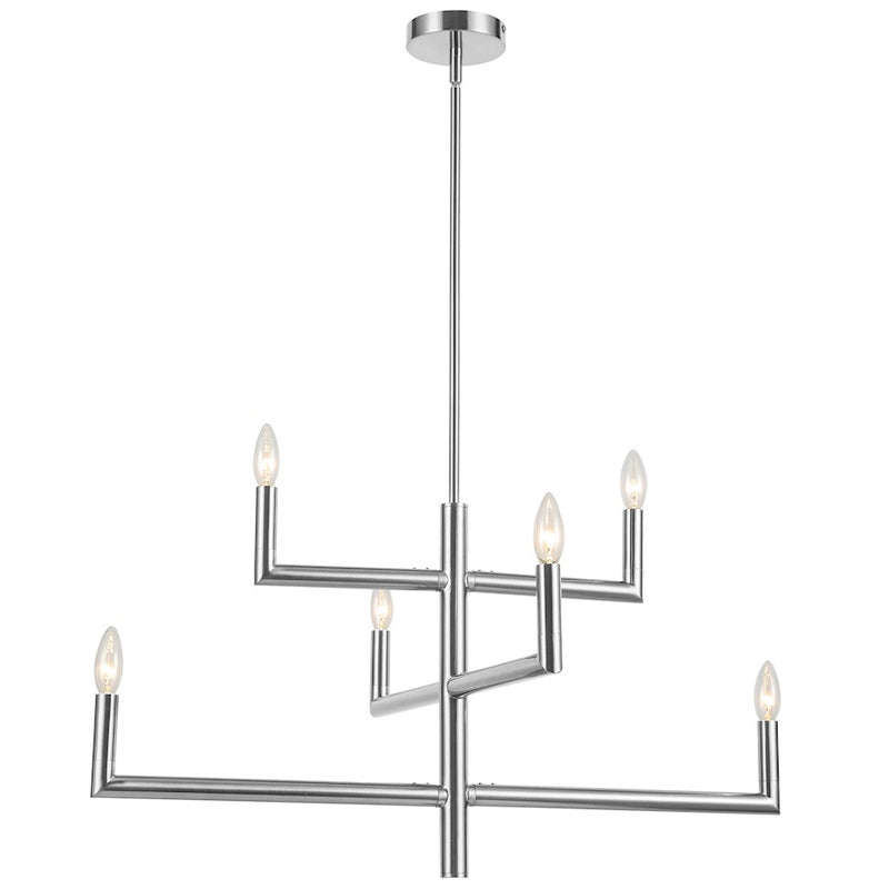 Dainolite Nora 32in 6-Light Chandelier | Contemporary Polished Chrome Metal | Dining Room & Living Room | 32 x 32 x 16 in | Model NOR-326C-PC