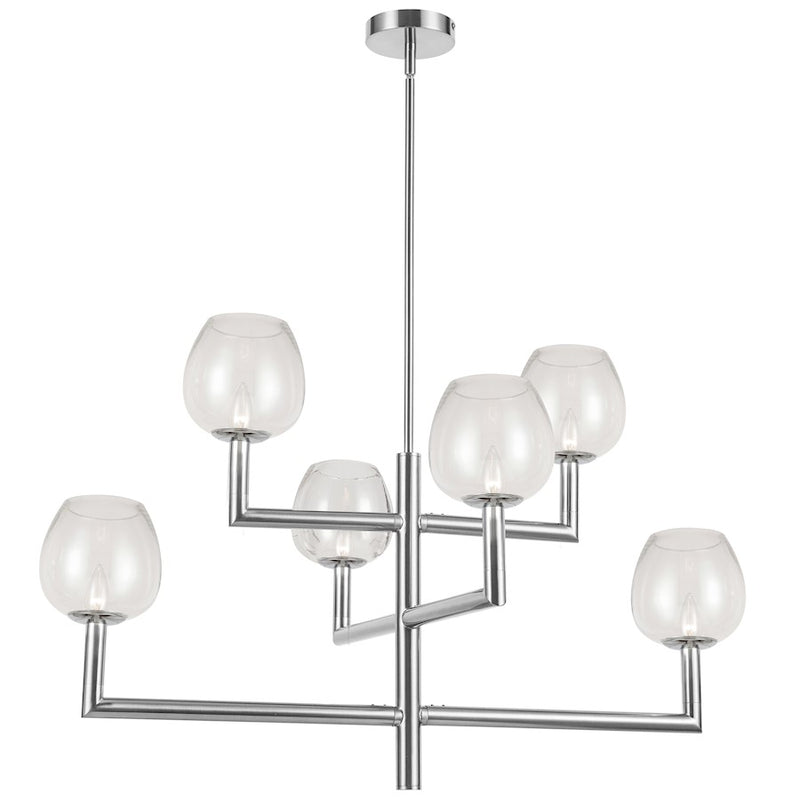 Dainolite Nora 36in 6-Light Chandelier | Contemporary Polished Chrome and Clear Glass | Dining Room & Living Room | Model NOR-326C-PC-CLR