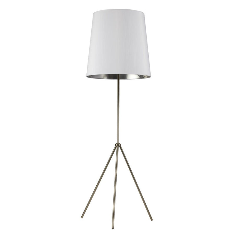 Dainolite Oversized Drum Collection 1-Light Floor Lamp | Modern Satin Chrome Metal and White Silver Fabric Shade | Living Room & | Model OD3-F-691-SC
