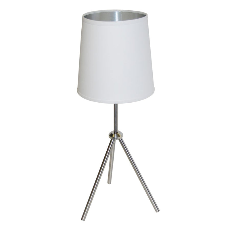 Dainolite Oversized Drum 1-Light Table Lamp | Modern Satin Chrome Metal and White Fabric Shade | Bedroom & Living Room Reading Lamp | Model OD3T-S-691-SC
