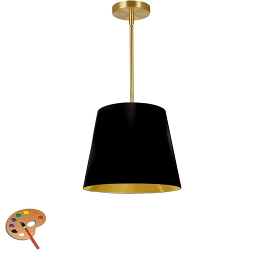 Dainolite Oversized Drum 14in 1-Light Pendant | Modern Black/Gold Fabric and Polished Chrome Metal | Kitchen Island & Dining Room | Model ODR-S-698