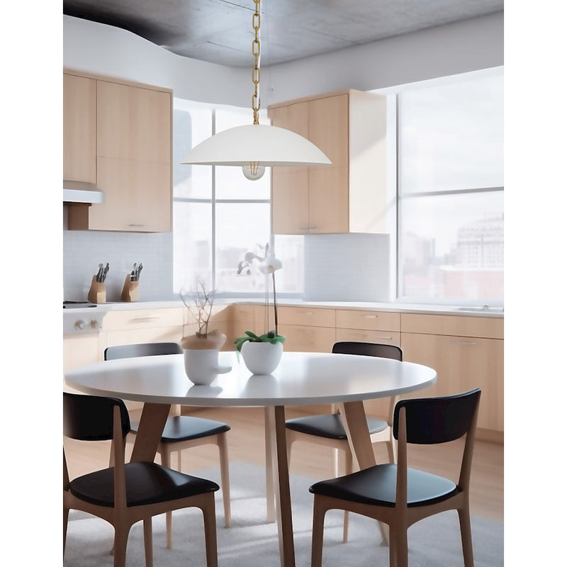 Dainolite Ofelia 16in 1-Light Pendant | Transitional Matte White and Aged Brass Metal | Kitchen Island & Dining Room | Model OFE-151P-MW-AGB