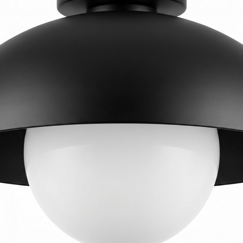 Dainolite Olivia 15.75in 1-Light Flush Mount | Contemporary Matte Black Metal and Opal Glass | Bathroom & Hallway | 15.75 x 15.75 x 4 | Model OLV-151FH-MB