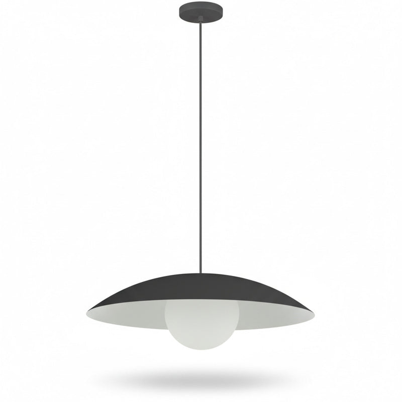 Dainolite Olivia 15.75in 1-Light Pendant | Contemporary Matte Black Metal and Opal Glass | Kitchen Island & Bathroom | 15.75 x 15.75 x | Model OLV-151P-MB