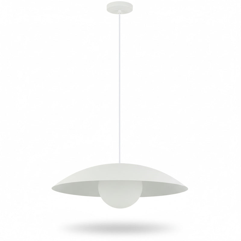 Dainolite Olivia 16in 1-Light Pendant | Contemporary Matte White Metal and Opal Glass | Kitchen Island & Bathroom | 15.75 x 15.75 x 4 | Model OLV-151P-MW