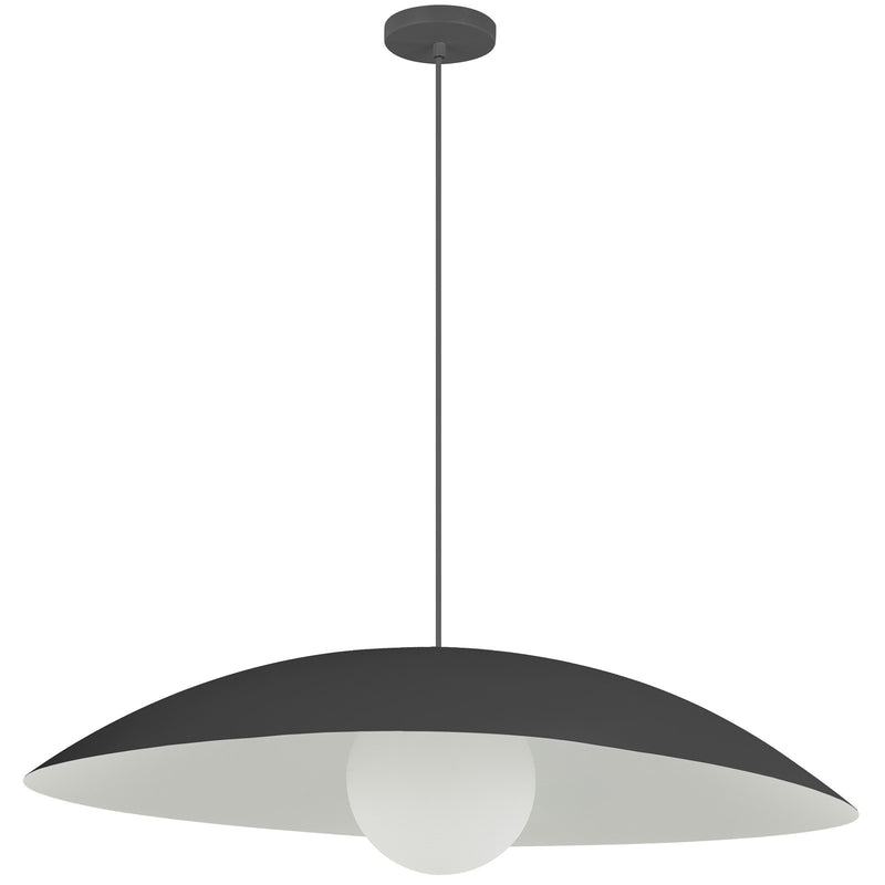 Dainolite Olivia 24in 1-Light Pendant | Contemporary Matte Black Metal and Opal Glass | Kitchen Island & Bathroom | 23.5 x 23.5 x 5 in | Model OLV-241P-MB