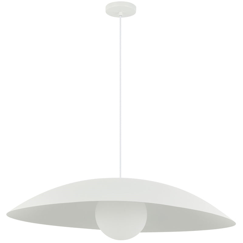 Dainolite Olivia 24in 1-Light Pendant | Contemporary Matte White Metal and Opal Glass | Kitchen Island & Bathroom | 23.5 x 23.5 x 5 in | Model OLV-241P-MW
