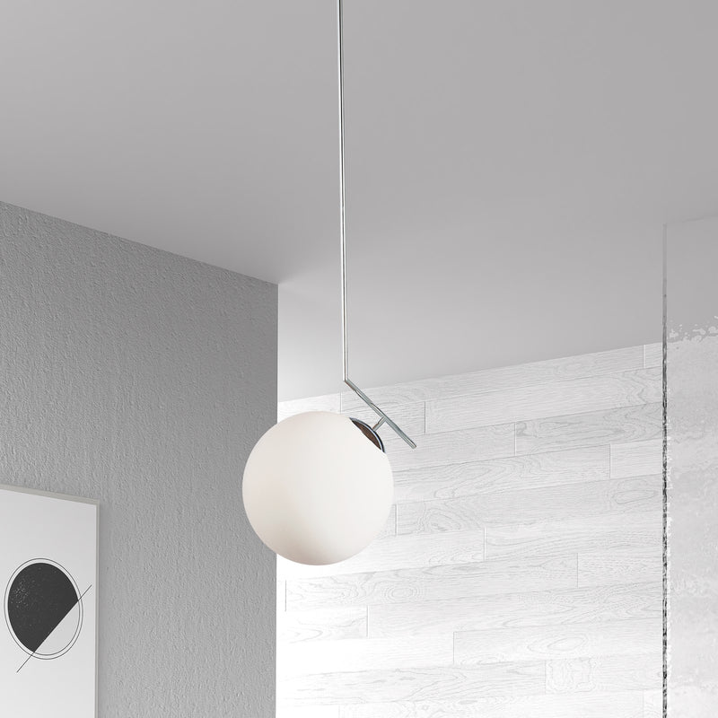 Dainolite Orion 14in 1-Light Pendant | Polished Chrome and White Glass | Kitchen Island & Dining Room | 12 x 14 x 16 in | Model ORN-141P-PC-WH