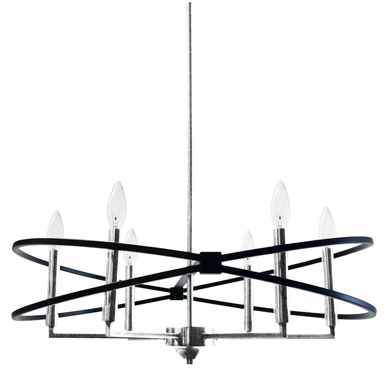 Dainolite Paloma 27in 6-Light Chandelier | Polished Chrome and Matte Black Metal | Dining Room & Living Room | 27 x 27 x 6 in | Model PAL-276C-PC-MB