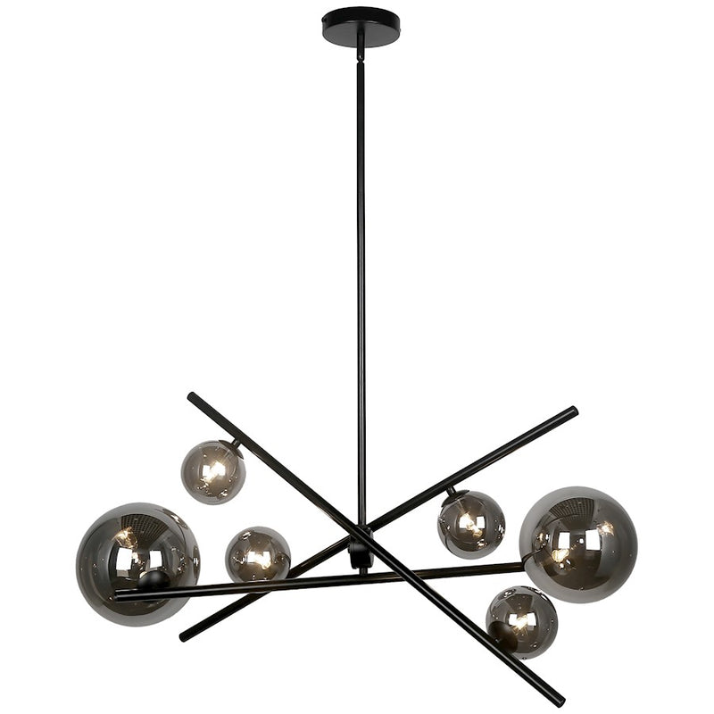 Dainolite Pamela 27in 6-Light Horizontal Pendant | Matte Black and Smoked Glass | Kitchen Island & Dining Room | 27 x 15 x 14 in | Model PAM-276HP-MB