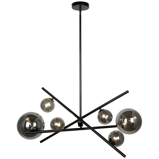 Dainolite Pamela 27in 6-Light Horizontal Pendant | Matte Black and Smoked Glass | Kitchen Island & Dining Room | 27 x 15 x 14 in | Model PAM-276HP-MB
