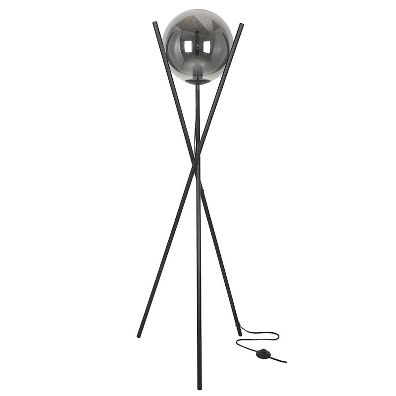 Dainolite Pamela 22in 1-Light Floor Lamp | Matte Black and Smoked Glass | Living Room & Reading Nook | 22 x 22 x 60 in | Model PAM-601F-MB