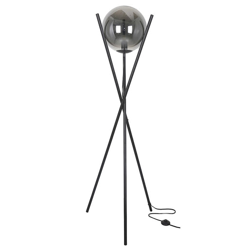 Dainolite Pamela 22in 1-Light Floor Lamp | Matte Black and Smoked Glass | Living Room & Reading Nook | 22 x 22 x 60 in | Model PAM-601F-MB