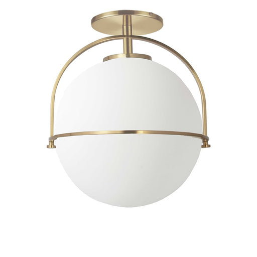 Dainolite Paola 12in 1-Light Semi-Flush Mount | Contemporary Aged Brass and White Opal Glass | Hallway & Bedroom | Model PAO-121SF-AGB