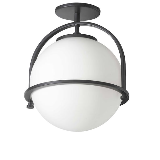 Dainolite Paola 12in 1-Light Semi-Flush Mount | Contemporary Matte Black and White Opal Glass | Hallway & Bedroom | Model PAO-121SF-MB