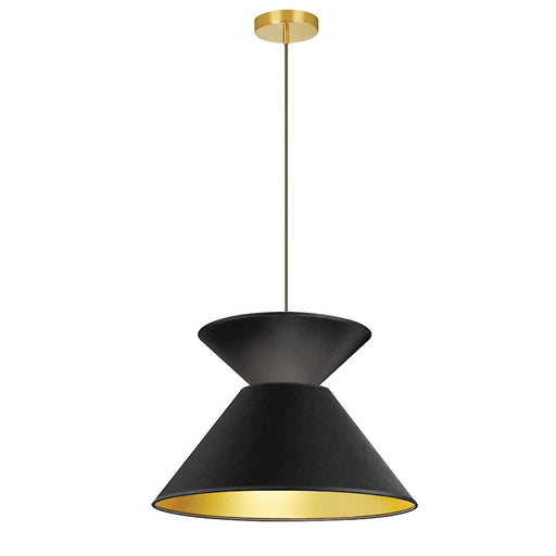 Dainolite Patricia 18in 1-Light Pendant | Transitional Black and Aged Brass with Gold Fabric Drum Shade | Kitchen Island & Dining | Model PAT-181P-AGB-698