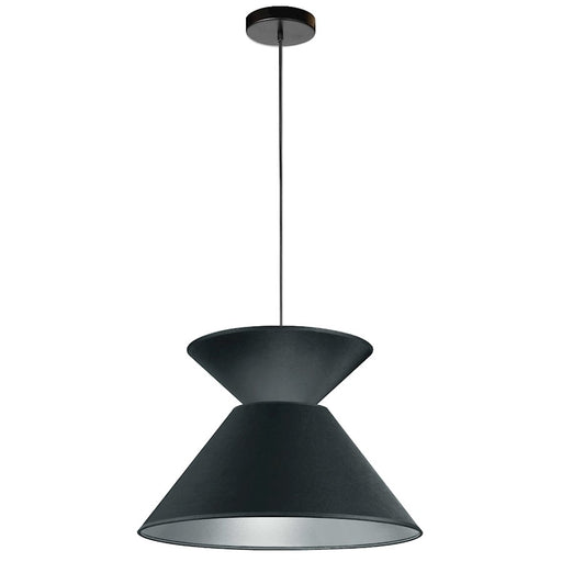 Dainolite Patricia 18in 1-Light Pendant | Transitional Black Metal and Silver Fabric Drum Shade | Kitchen Island & Dining Room | Model PAT-181P-BK-697