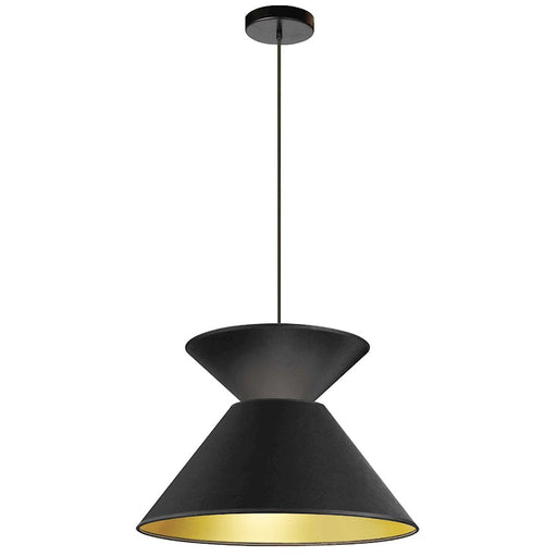 Dainolite Patricia 18in 1-Light Pendant | Transitional Black and Gold Fabric Drum | Kitchen Island & Dining Room | 18 x 18 x 12 in | Model PAT-181P-BK-698