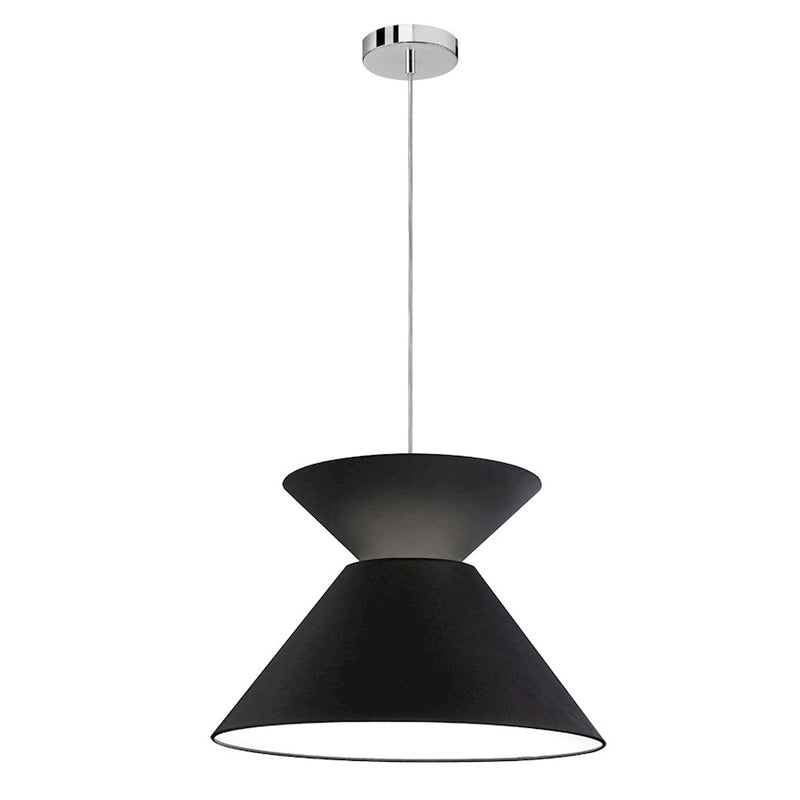 Dainolite Patricia 18in 1-Light Pendant | Transitional Black Fabric and Polished Chrome Metal with Silver Fabric Drum Shade | Model PAT-181P-PC-797