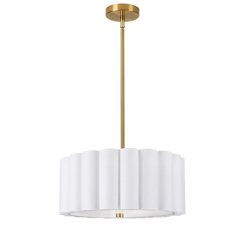 Dainolite Pacifica 16in 3-Light Pendant | Aged Brass and White Fabric | Kitchen Island & Dining Room | 16 x 16 x 7 in | Model PCA-163P-AGB-WH
