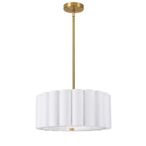 Dainolite Pacifica 16in 3-Light Pendant | Aged Brass and White Fabric | Kitchen Island & Dining Room | 16 x 16 x 7 in | Model PCA-163P-AGB-WH