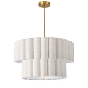 Dainolite Pacifica 22in 4-Light Tiered Pendant | Aged Brass and Flax Fabric | Dining Room & Living Room | 22 x 22 x 12.5 in | Model PCA-224P-AGB-FX