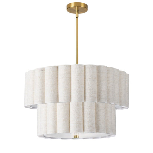 Dainolite Pacifica 22in 4-Light Tiered Pendant | Aged Brass and Flax Fabric | Dining Room & Living Room | 22 x 22 x 12.5 in | Model PCA-224P-AGB-FX