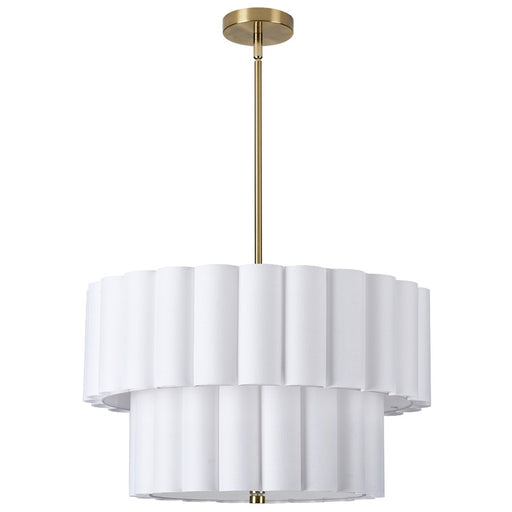 Dainolite Pacifica 22in 4-Light Pendant | Transitional Aged Brass and White Fabric | Kitchen Island & Dining Room | Model PCA-224P-AGB-WH