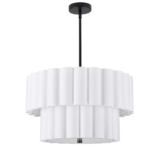 Dainolite Pacifica 22in 4-Light Pendant | Transitional Matte Black and White Fabric | Kitchen Island & Dining Room | Model PCA-224P-MB-WH