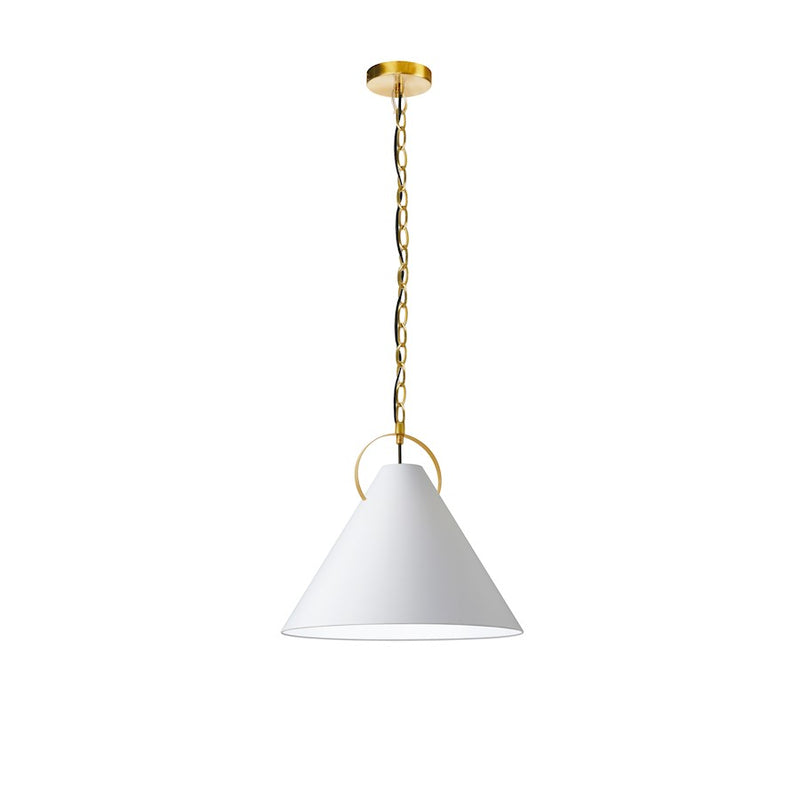 Dainolite Princeton 16in 1-Light Pendant | Contemporary Aged Brass and White Fabric | Living Room & Bedroom Accent | Model PCN-161P-AGB-790